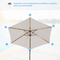 Outsunny Chapéu de Sol de Jardim Ø270x235cm Chapéu de Sol de Alumínio Reclinável com Manivela e 6 Hastes para Terraço Exterior Balcão Creme(m-8)