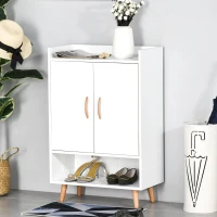 HOMCOM Móvel Sapateira de 2 Portas Moderno Móvel Auxiliar para 12 Pares de Sapatos com 4 Prateleiras para Entrada Sala de Estar Dormitório 60x30x92cm Branco(m-2)