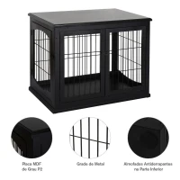 PawHut Gaiola para Cães de Madeira com Superfície de Mesa 2 Portas e Grades de Metal 81x58,5x66cm Preto(m-7)