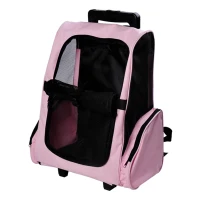 PawHut Transportadora 2 em 1 para Animais de Estimação Mochila ou Carrinho de Viagem para Cães e Gatos com 2 Rodas Alça Retrátil de Alumínio e Bolso de Armazenamento 42x25x55cm Rosa(m-1)