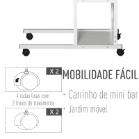 HOMCOM Mesa Lateral para Sofá Mesa lateral em Forma de C com 4 rodas Giratórias Freios Altura Ajustável 3 níveis Estrutura Metálica 80x40x72-82cm Branco(m-6)