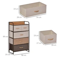 HOMCOM Cómoda de Tecido com 5 Cestos Removíveis e Dobráveis Base Elevada Móvel de Armazenamento para Dormitório Sala de Estar 58x29x99cm Multicor(m-3)