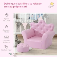 HOMCOM Sofá para Crianças com Banco Encosto Alto em Forma de Coroa e Apoio para os Braços Acolchoado 58x40,5x49cm Rosa(m-4)