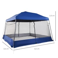 Outsunny Tenda Dobrável para Jardim ou Campismo 360x360x260cm Tenda para Exterior com Tela Mosquiteira Azul(m-3)