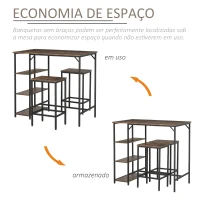 HOMCOM Conjunto de mesa de bar e 2 bancos com apoio para os pés e prateleiras de 3 níveis 109x60x100 cm marrom rústico(m-7)