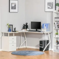 HOMCOM Secretária de Canto para Computador Secretária em Forma de L com 3 Gavetas Moderna para Escritório 143,5x143,5x76cm Branco(m-2)