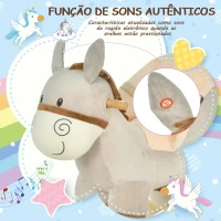 HOMCOM Baloiço Infantil em Forma de Burro para Bebés 18-36 Meses com Som Cinto de Segurança Apoio para os Pés 61x34x58 cm Cinza(m-6)