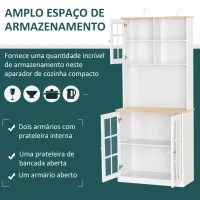 HOMCOM Armário de Cozinha com Prateleiras e Portas de Vidro  para Pequenos Eletrodomésticos e Louças 80x37x183cm Branco(m-4)