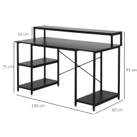 HOMCOM Mesa para Computador com Prateleiras Pés Ajustáveis ​​Moldura de Metal 140x60x93 cm(m-3)