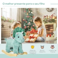 HOMCOM Baloiço Infantil de Dinossauro para Crianças acima de 3 Anos Baloiço com Sons Realistas de Pelúcia e Base de Madeira Carga 45kg 64x30x54cm Verde Escuro(m-4)