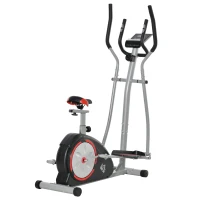 HOMCOM Bicicleta Elíptica Fitness com Volante de Inércia 6kg Resistência Magnética Ajustável Assento Regulável Tela LCD Frequência Cardiaca 130x68x162cm Preto e Prata(m-1)