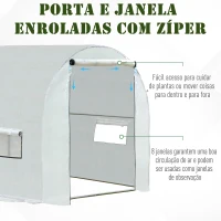 Outsunny Estufa de Jardim Tipo Túnel com janelas e portas Cobertura PE Estrutura de aço 295x200x190cm Branco(m-5)