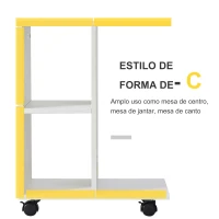 HOMCOM Mesa Auxiliar Moderna Mesa Auxiliar em Forma de C com Rodas e Prateleiras Abertas 45x35x58 cm Branca(m-8)