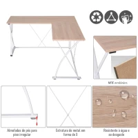 Vinsetto Secretária de Canto Mesa de Computador em Forma de L com Estrutura de Aço 142x142x76cm Natural e Branco(m-5)
