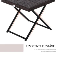 Outsunny Mesa de Jardim em Vime Sintético Mesa Dobrável com Pés Cruzados e Estrutura de Aço para Pátio Varanda 40x40x40 cm Marróm(m-7)