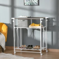 HOMCOM Charriot Dobrável para Roupa com Rodas Barras para Pendurar Extensíveis Altura Ajustável e 2 Prateleiras 88-157x50x95-160cm Branco(m-8)