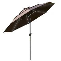 Outsunny Chapéu de Sol Φ296x245cm com Luzes LED e Painel Solar Ângulo Ajustável em 3 Posições para Pátio Terraço Piscina Café(m-1)