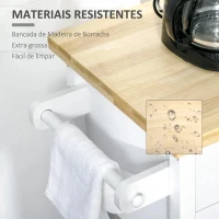 HOMCOM Carrinho de Cozinha com Rodas Aparador Multifuncional com Armário 2 Gavetas Prateleira e Barra para Panos 108x45x89cm Branco(m-5)