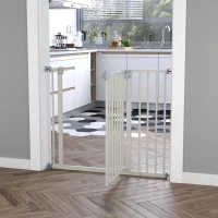 PawHut Barreira de Segurança para Animais de Estimação Cães com Extensão de 17,5 cm Sistema de Fechamento Automático 74-97,5x76,2 cm Branco(m-12)