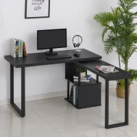 HOMCOM Secretária em Forma L Giratória 360 Graus com  Prateleiras e Grande Espaço de Armazenamento 220x55x79cm Preto(m-10)