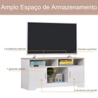 HOMCOM Móvel de TV para Sala de Estar com Espaço de Arrumação Prateleiras Abertas Orifício Passa Cabos 105x40x52 cm Branco e Madeira(m-4)