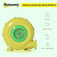 Outsunny Insuflador Elétrico de 450W para Castelo Inflável Ventilador de Ar Industrial para Brinquedos Infláveis 35x26x33,5cm Amarelo e Verde(m-4)