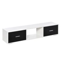 HOMCOM Móvel de TV para Televisores de até 60" Móvel de Sala de Estar Moderno com 2 Gavetas e Compartimento Aberto 140x30x32cm Branco e Preto(m-1)