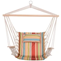 Outsunny Cadeira Rede Suspensa com Estampa em Listras Almofada de Apoio para a Cabeça Cadeira Rede Baloiço para Interior e Exterior Carga Máxima 105kg 100x106cm Multicor(m-4)