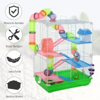 PawHut Gaiola para Hamster com 5 Plantas Escada Alimentador Bebedor Roda e Túnel 46x30x58cm Verde e Branco(m-6)