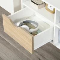 HOMCOM Móvel de TV com 2 Gavetas e 4 Compartimentos Pés de Madeira Dispositivo Anti Rolamento para Sala de Estar 117x39x57cm Branco e Madeira Natural(m-8)