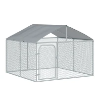 PawHut Canil de Exterior com Toldo Gaiola para Animais de Estimação de Metal Galvanizado com Fechadura para Jardim Pátio 230x230x172cm Prata(m-1)