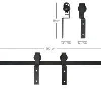 HOMCOM Conjunto de ferragens para porta deslizante dupla Suporta 90 kg 200 cm de comprimento Preto(m-3)