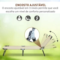 Outsunny Espreguiçadeira dobrável reclinável com ângulo ajustável de 3 posições para exterior carga 120 kg 190x56x28 cm Creme(m-5)