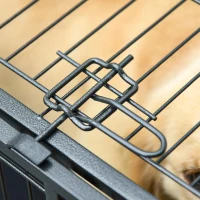 PawHut Gaiola dobrável de metal com rodas e freios Bandeja  removível e porta com travas125x76x81 cm Cinza escuro(m-9)