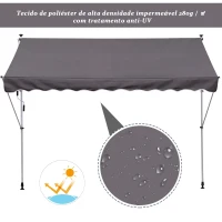 Outsunny Toldo Manual Retrátil 200x150 cm com Manivela de Alumínio Ângulo Ajustável Proteção Solar para Varanda Jardim Pátio Cinza(m-4)