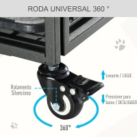 PawHut Gaiola dobrável de metal com rodas e freios Bandeja  removível e porta com travas125x76x81 cm Cinza escuro(m-4)