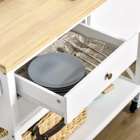 HOMCOM Carrinho de Cozinha com Rodas Aparador Multifuncional com Armário 2 Gavetas Prateleira e Barra para Panos 108x45x89cm Branco(m-8)