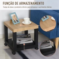 HOMCOM Mesa de Apoio para sofá mesa lateral com prateleira aberta Rodas 40x40x40 Preto e Madeira(m-6)