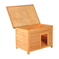 PawHut Casa para Cães de Madeira Casa para Animais de Estimação Elevada com Teto Asfáltico Abatível Impermeável e 4 pés Antiderrapantes 82x58x58cm Madeira(m-9)