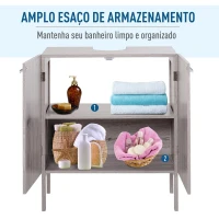 kleankin Armário para Lavatório Pousar com 2 Portas Móvel para Casa de Banho Compacto 60x30x70cm Madeira Acinzentado(m-7)