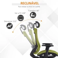 Vinsetto Cadeira de Escritório Giratória Ergonômica com Altura Ajustável Apoio para os Braços Apoio para a Cabeça e Encosto Alto de Malha 66,5x66x120-128cm Verde(m-5)