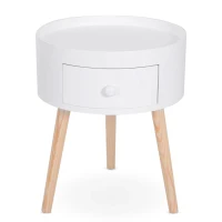 HOMCOM Mesa Apoio Redonda com 1 Gaveta Borda Elevada e 3 Pés de Madeira  Estilo Moderno Ø38x45 cm Branco(m-6)