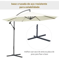 Outsunny Chapéu de Sol de Jardim Ø300x260cm Chapéu de Sol Excêntrico Inclinável com Manivela Base Cruzada e Suporte de Metal 8 Hastes para Terraço Exterior Balcão Creme(m-5)