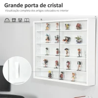 HOMCOM Vitrine de Parede de Madeira com Prateleiras Ajustáveis e 2 Portas Corredeiras de Vidro para Coleções Perfumes Bonecos de Decoração 80x9,5x60cm Branco(m-5)