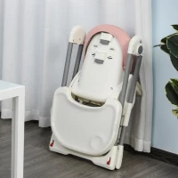 HOMCOM Cadeira de refeição ajustável e dobrável para bebê acima de 6 meses com bandeja dupla  55x80x104 cm Rosa(m-12)