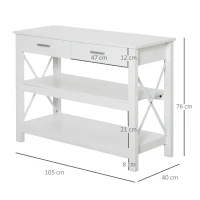 HOMCOM Mesa consola tipo aparador de estilo moderno com 2 gavetas e prateleiras inferiores 105x40x76 cm Branco(m-3)