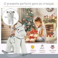 HOMCOM Cavalo Baloiço para Crianças de 18-36 Meses Cavalo de Balançar com Ursinho de Pelúcia Sons de Relinchos e Galopes base de Madeira 65x26x55cm Branco(m-7)