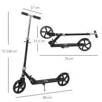 HOMCOM Trotinete Dobrável com Altura Ajustável 88x37x75-100cm Preto(m-3)