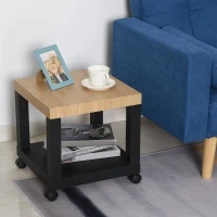 HOMCOM Mesa de Apoio para sofá mesa lateral com prateleira aberta Rodas 40x40x40 Preto e Madeira(m-2)