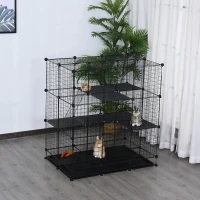 PawHut Recinto Metálico para Animais de Estimação DIY com 3 Níveis 4 Portas Grandes e 6 Bandejas Amovíveis 111x75x119 cm Preto(m-12)
